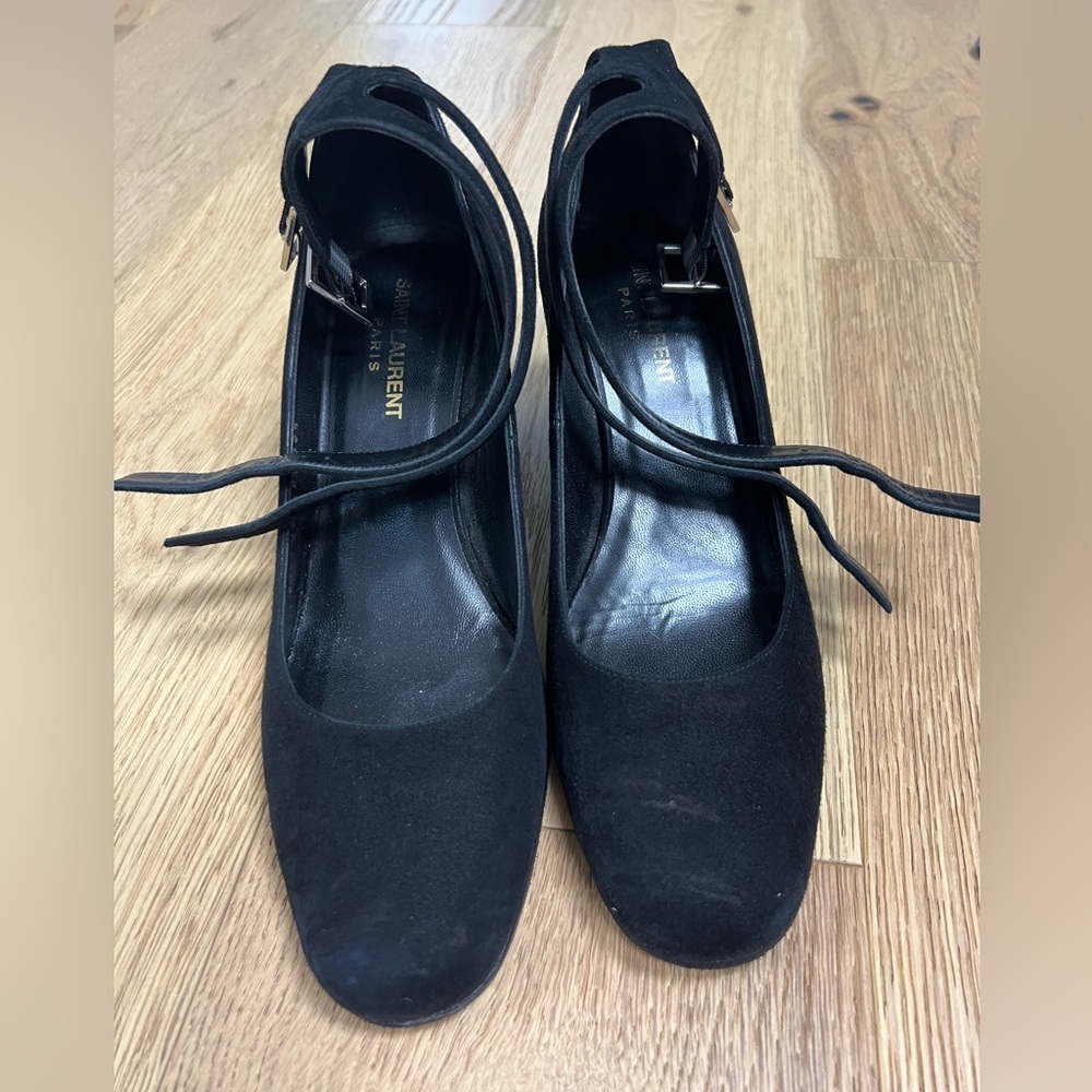 Saint Laurent Black Suede Ankle-Strap Pumps